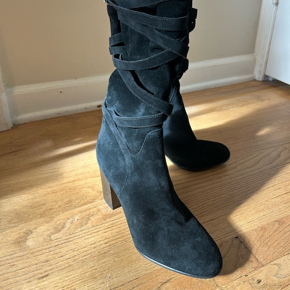 Sam Edelman - LIKE NEW - kayla black suede wrap buckle knee high heeled boots - Picture 8 of 9